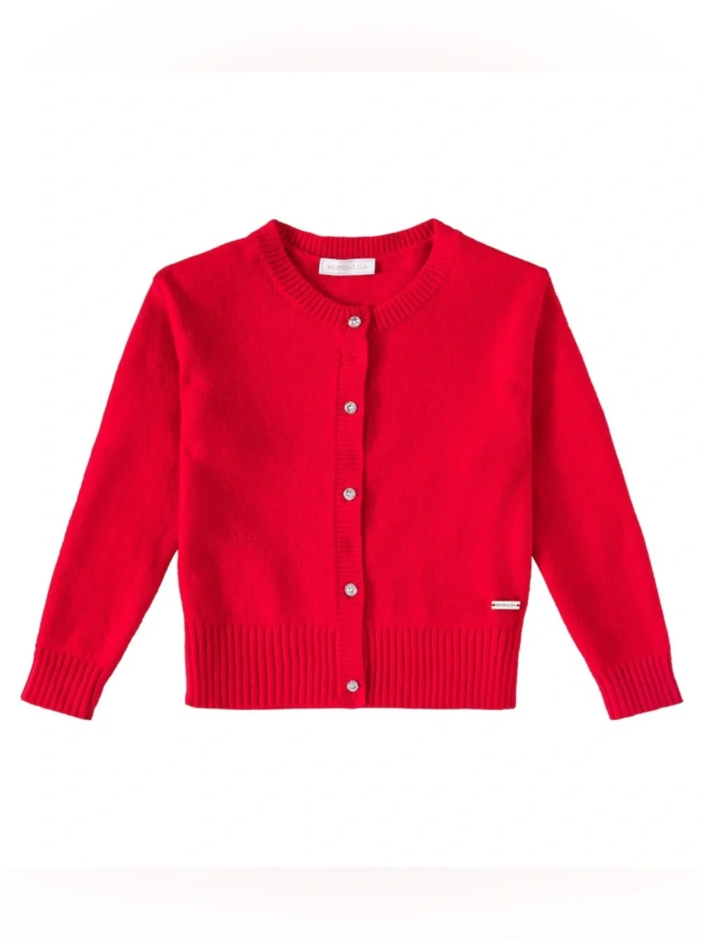 NWT Monnalisa Angora Wool Blend Red Cardigan Sweater Crystal Button Sz 12 Y